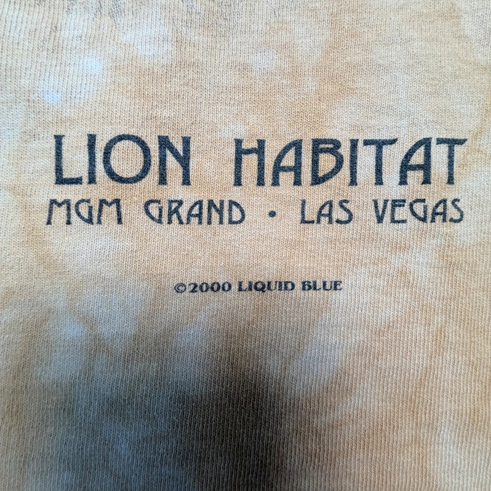 Vintage Y2K Liquid Blue Lion Tie Dye Large Shirt Yellow MGM Grand Vegas Cotton - Picture 7 of 9